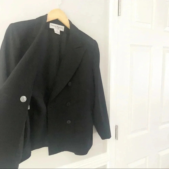 Vintage Rena Rowan Blazer Jacket Wool Short Black Button Down Size 8P - Picture 4 of 5